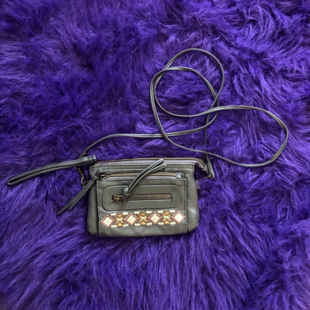 Grey Small Side Bag/Clutch bag- Embroidery Detail